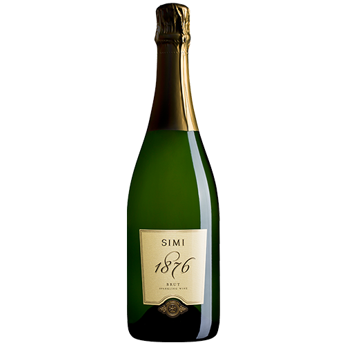 A bottle of SIMI 1876 Brut Sparkling Wine Sonoma County on a light gray background.