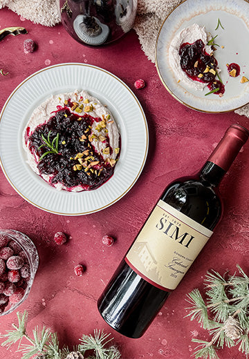 Bottle of SIMI red wine next to holiday dish.