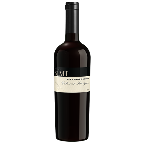 A bottle of 2019 SIMI Cabernet Sauvignon Alexander Valley on a light gray background.