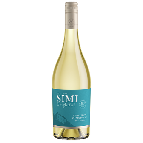 A bottle of SIMI Brightful Low Alcohol Chardonnay on a blank background.