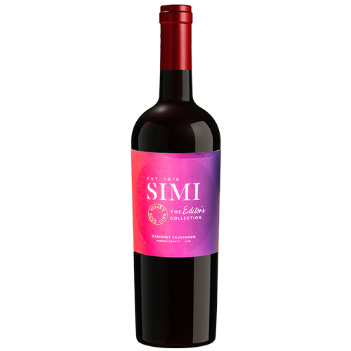 A bottle of 2019 SIMI Editor's Choice Cabernet Sauvignon Sonoma County on a light gray background.