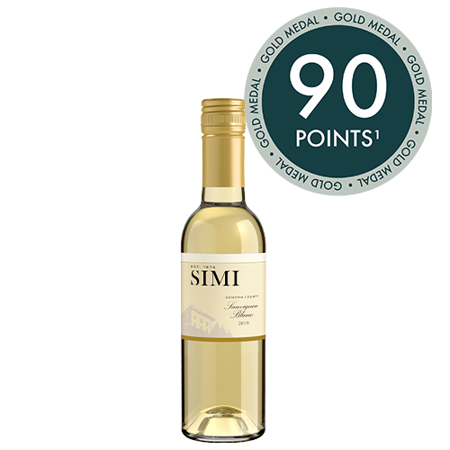 A bottle of 2019 SIMI Sauvignon Blanc Sonoma County 375ml on a light gray background.